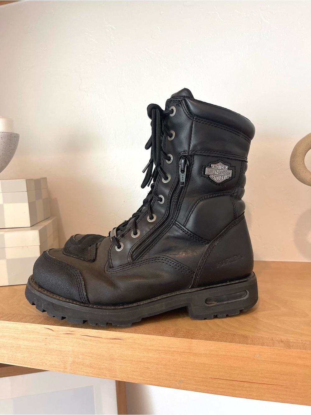 Harley-Davidson Riddick Black Leather Lace Up Motorcycle Combat Boots Size 9